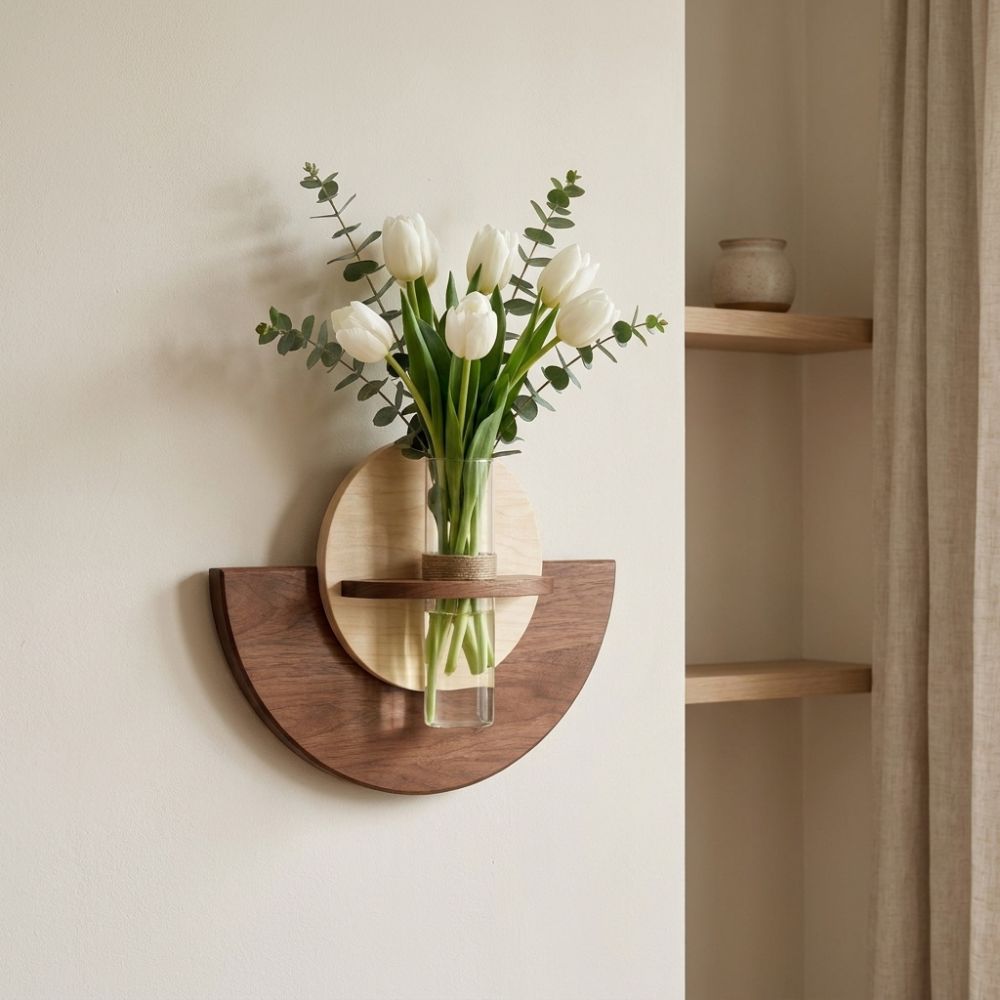 Flower Wall Panel - Oval Ahşap Duvara Monte Çiçek Rafı